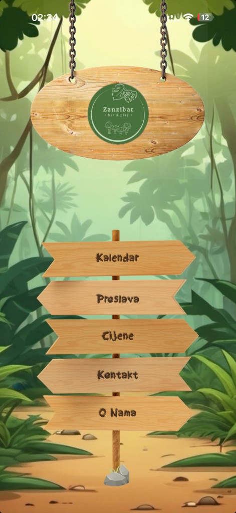 Početni zaslon aplikacije Zanzibar & Play